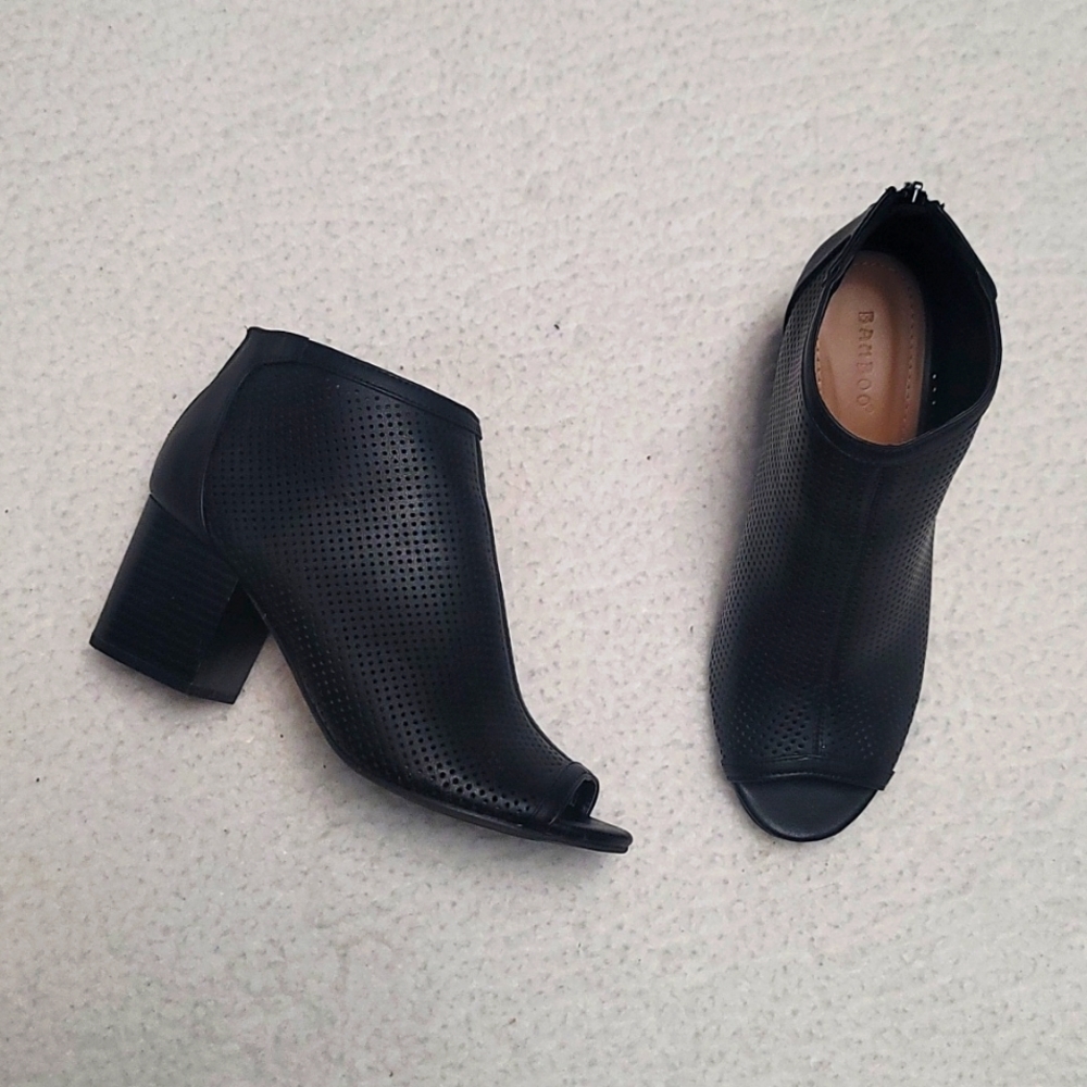 Black Banmboo Booties with Low Heel